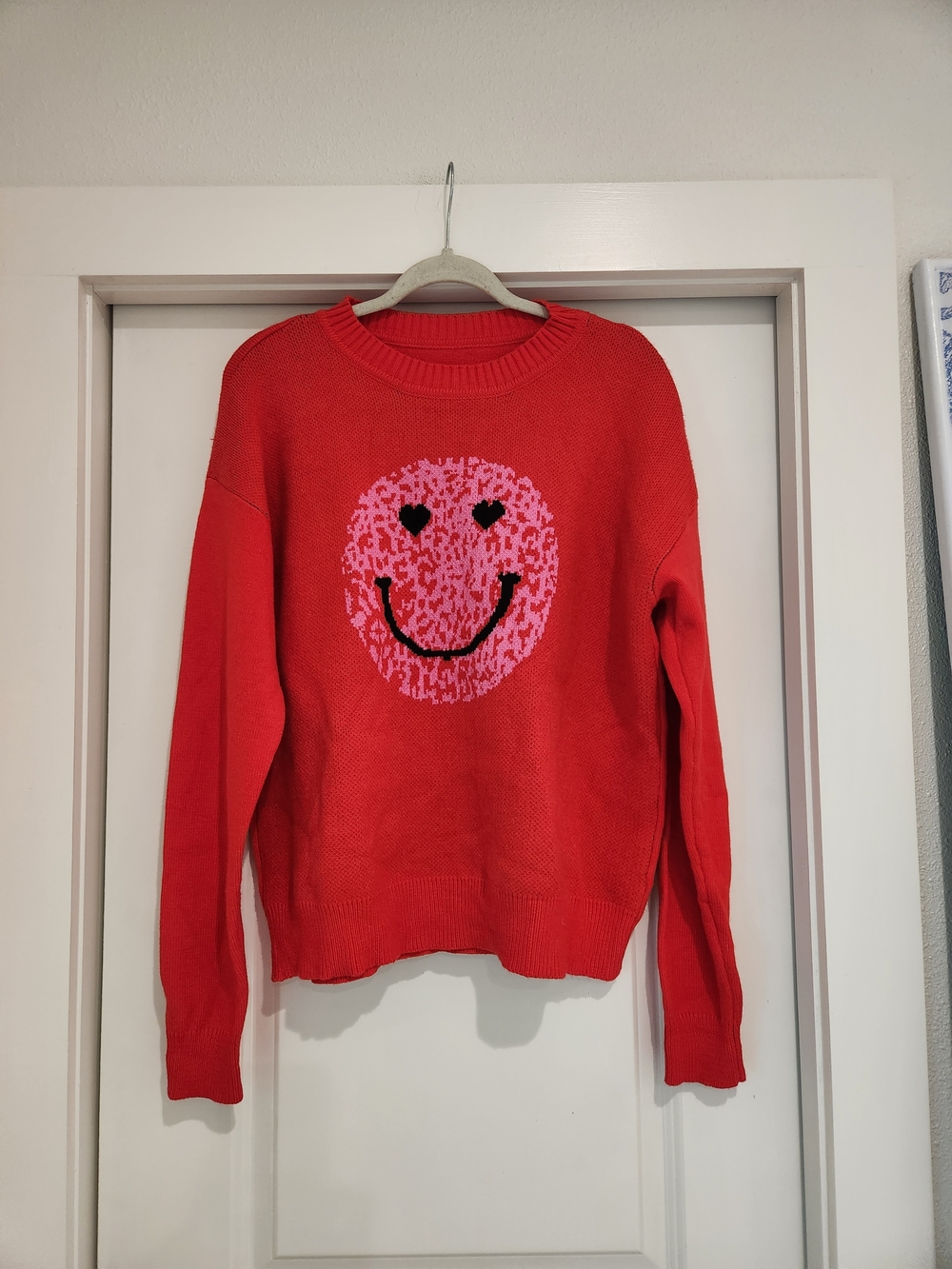 Women's Red Smiley Crewneck Sweater